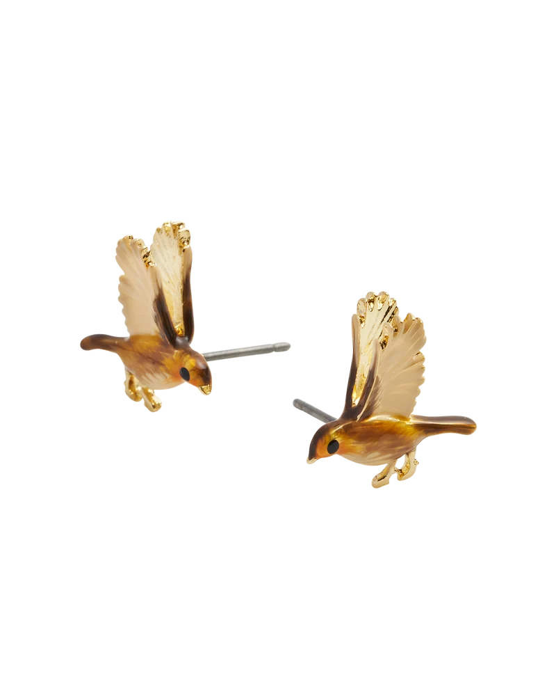 Enamel Flying Robin earrings
