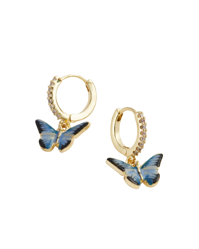 Enamel Blue Butterfly Huggie Earrings