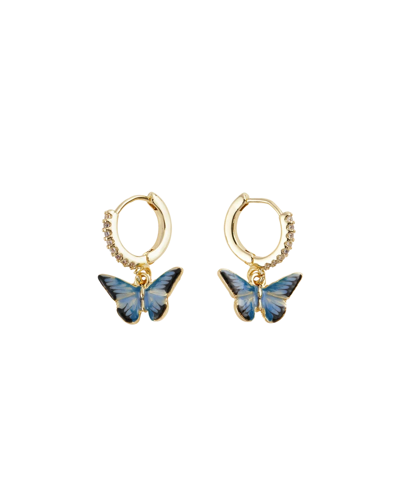 Enamel Blue Butterfly Huggie Earrings