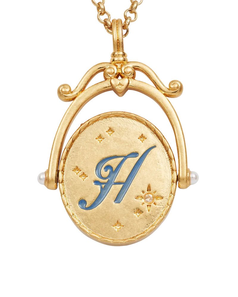 H Initial Hydrangea Gold Spinner Necklace