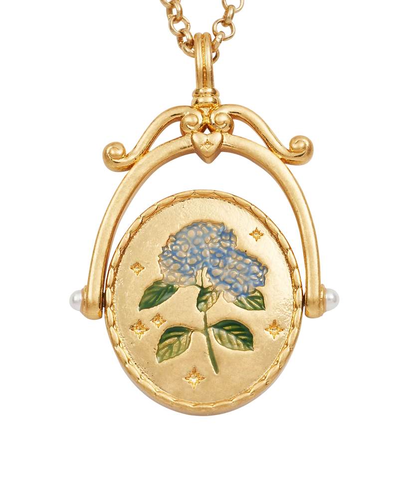 H Initial Hydrangea Gold Spinner Necklace
