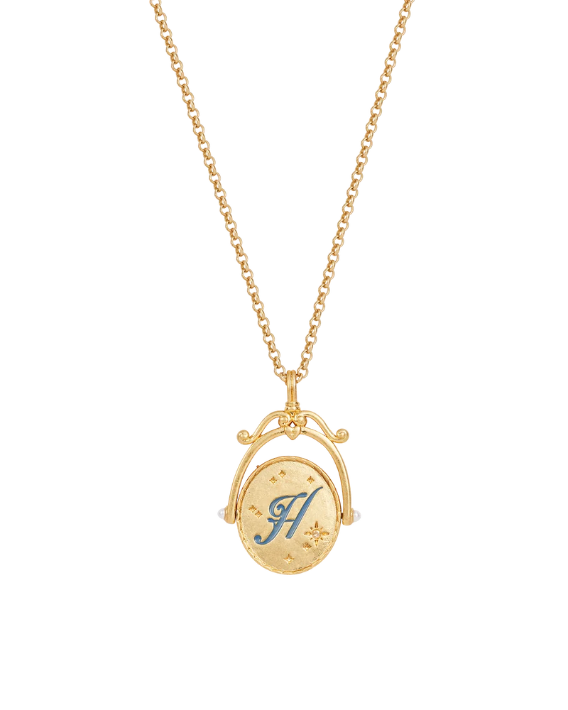 H Initial Hydrangea Gold Spinner Necklace