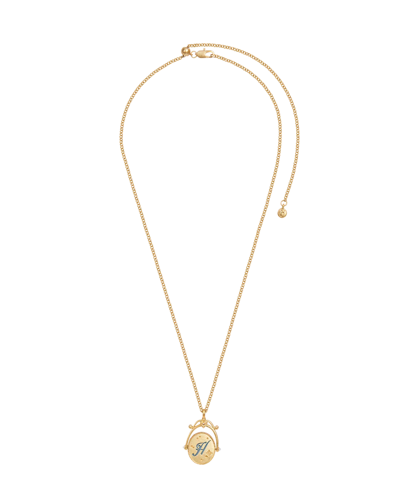 H Initial Hydrangea Gold Spinner Necklace