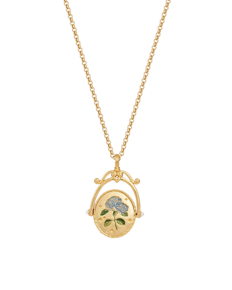 H Initial Hydrangea Gold Spinner Necklace