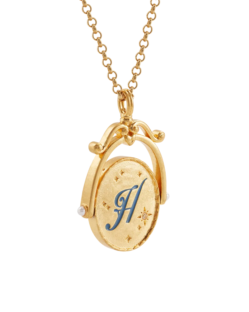 H Initial Hydrangea Gold Spinner Necklace