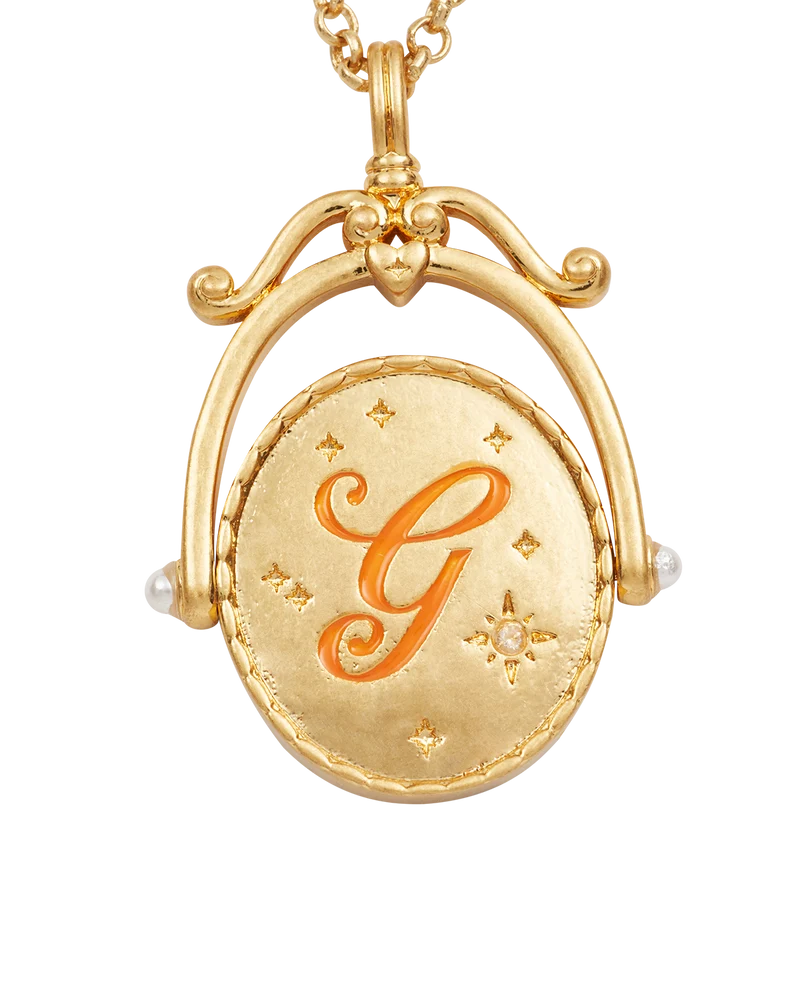 G Initial Gerbera Gold Spinner Necklace
