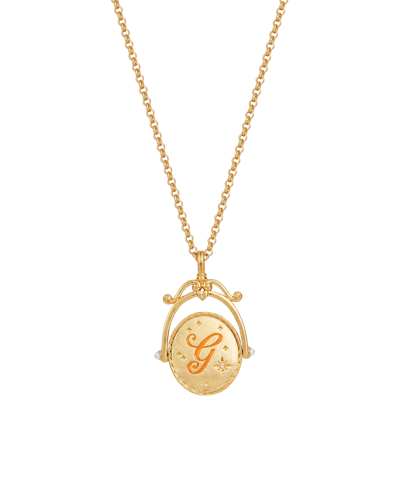 G Initial Gerbera Gold Spinner Necklace