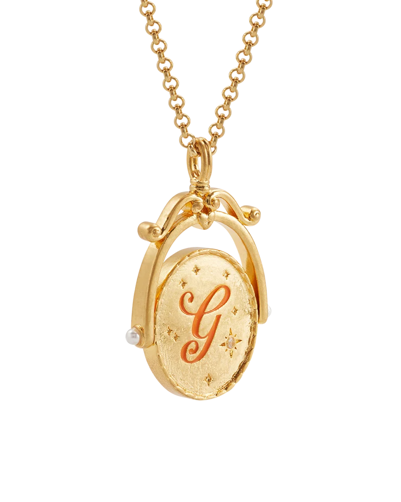 G Initial Gerbera Gold Spinner Necklace