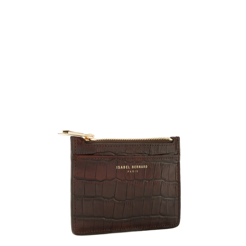 Isabel Bernard Honoré Aveline Kroko Braunes Leder Damen Kartenhalter aus Kalbsleder IB27019