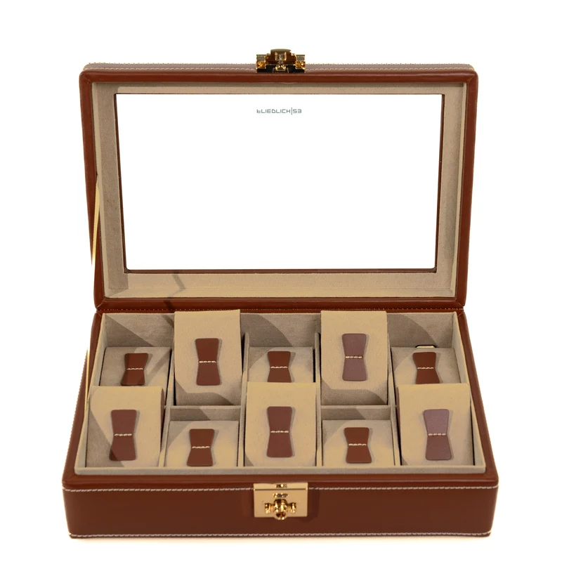 CORDOBA Uhrenbox für 10 Uhren aus Leder mit Glas
