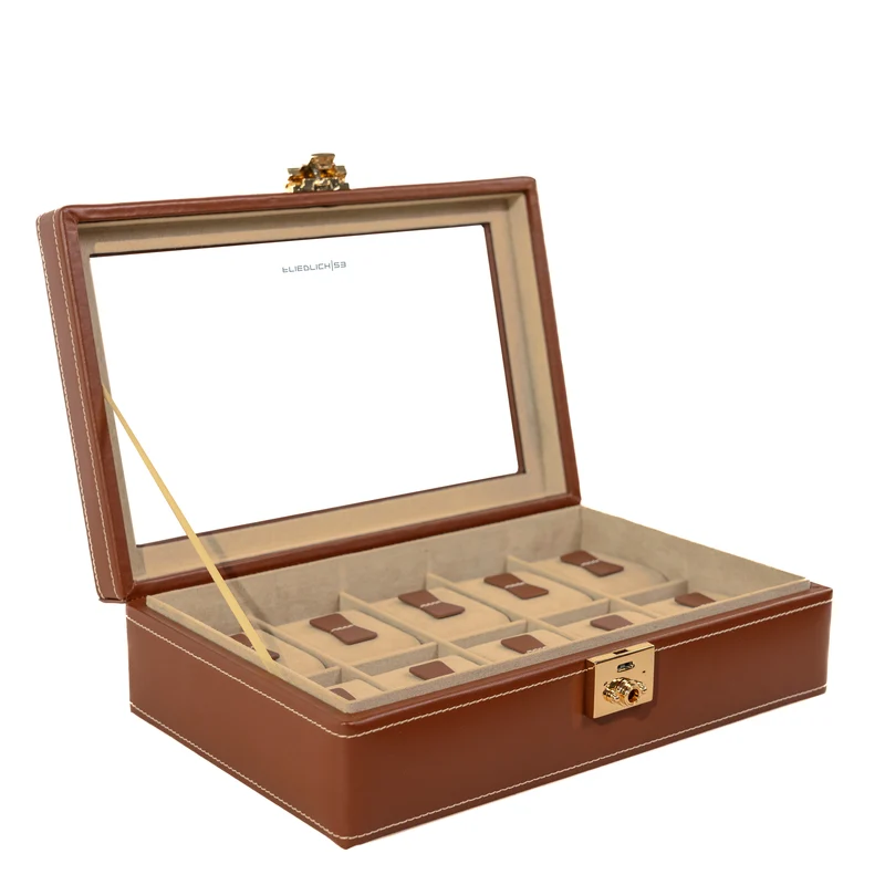 CORDOBA Uhrenbox für 10 Uhren aus Leder mit Glas