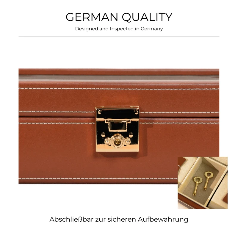CORDOBA Uhrenbox für 10 Uhren aus Leder mit Glas