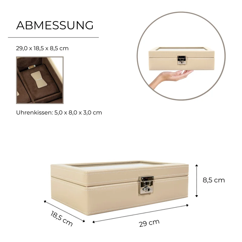 CORDOBA Uhrenbox für 10 Uhren aus Leder mit Glas