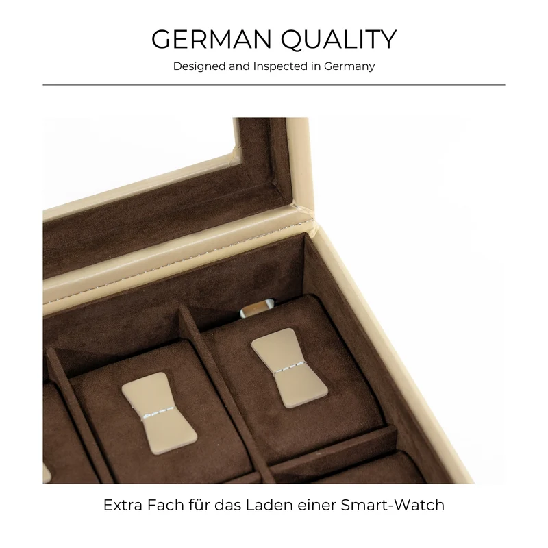 CORDOBA Uhrenbox für 10 Uhren aus Leder mit Glas