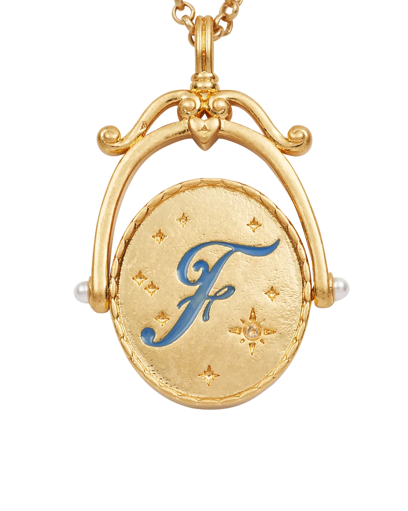 F Initial Forget-Me-Not Gold Spinner Necklace