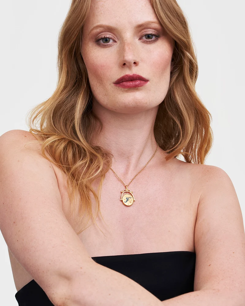 F Initial Forget-Me-Not Gold Spinner Necklace