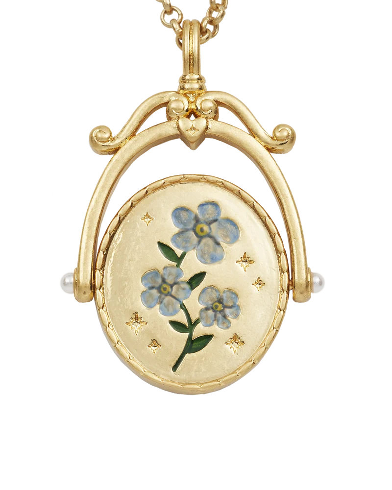 F Initial Forget-Me-Not Gold Spinner Necklace