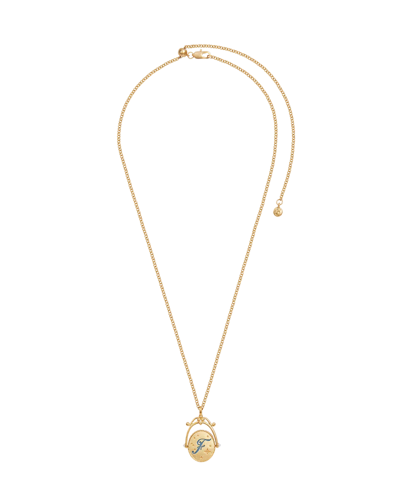 F Initial Forget-Me-Not Gold Spinner Necklace