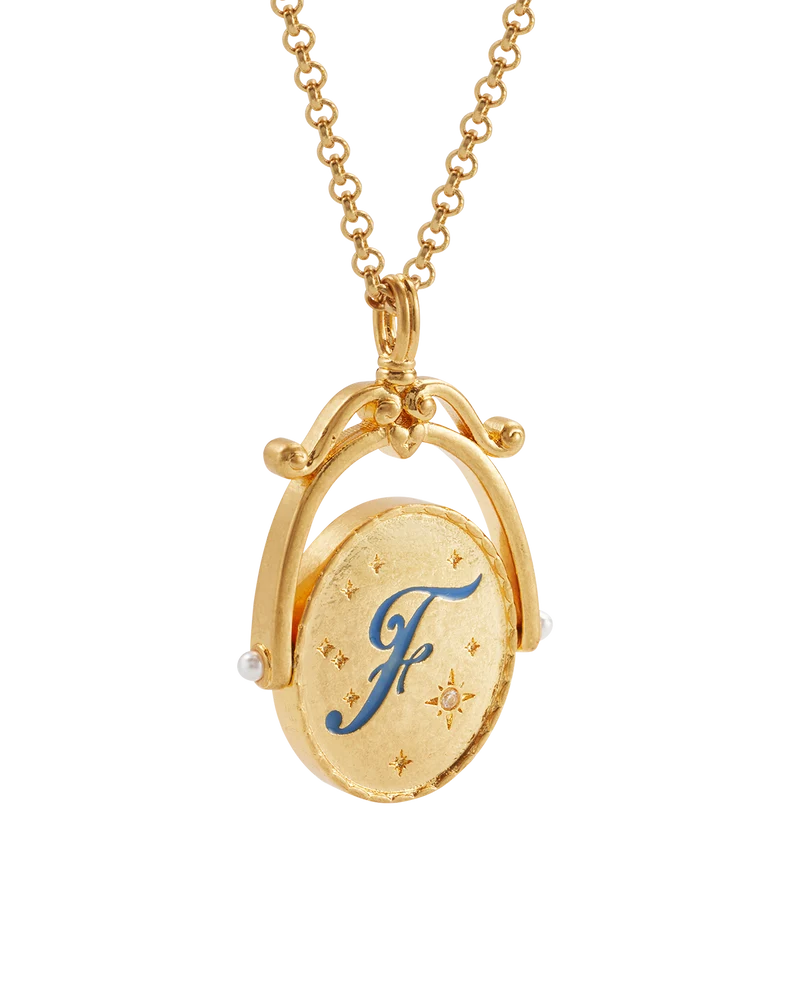 F Initial Forget-Me-Not Gold Spinner Necklace