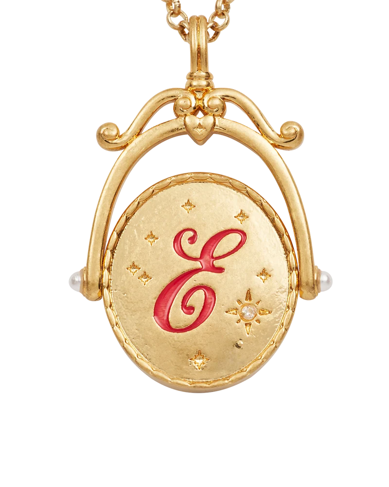 E Initial Echinacea Gold Spinner Necklace