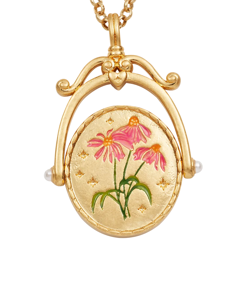 E Initial Echinacea Gold Spinner Necklace
