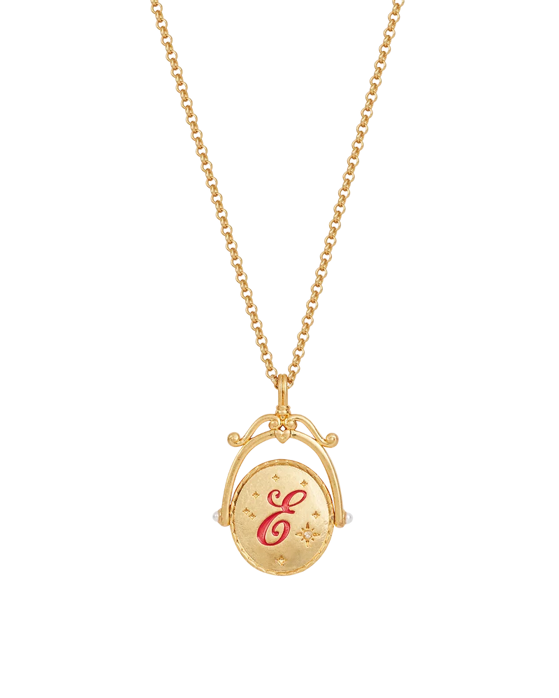 E Initial Echinacea Gold Spinner Necklace