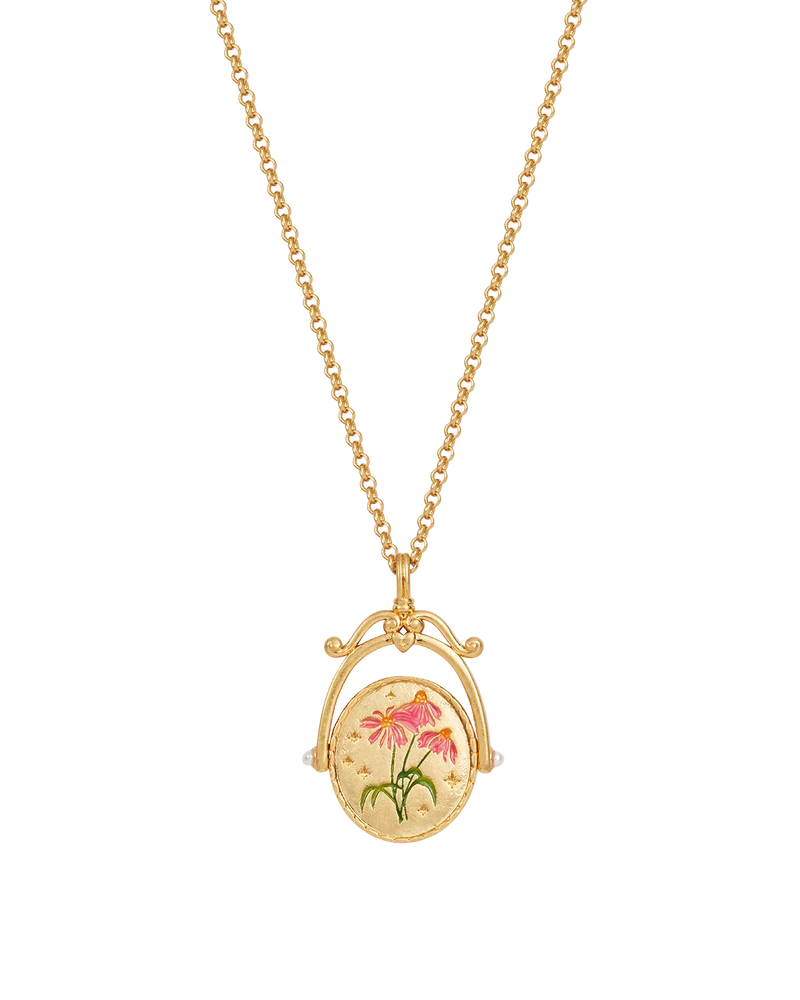 E Initial Echinacea Gold Spinner Necklace