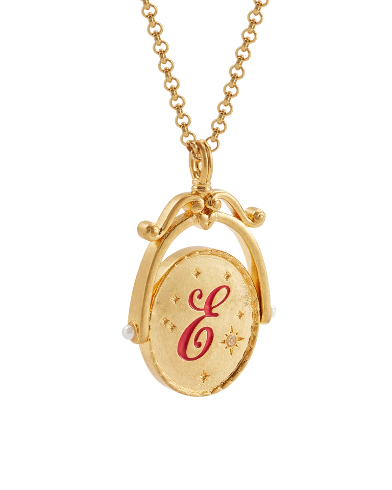 E Initial Echinacea Gold Spinner Necklace