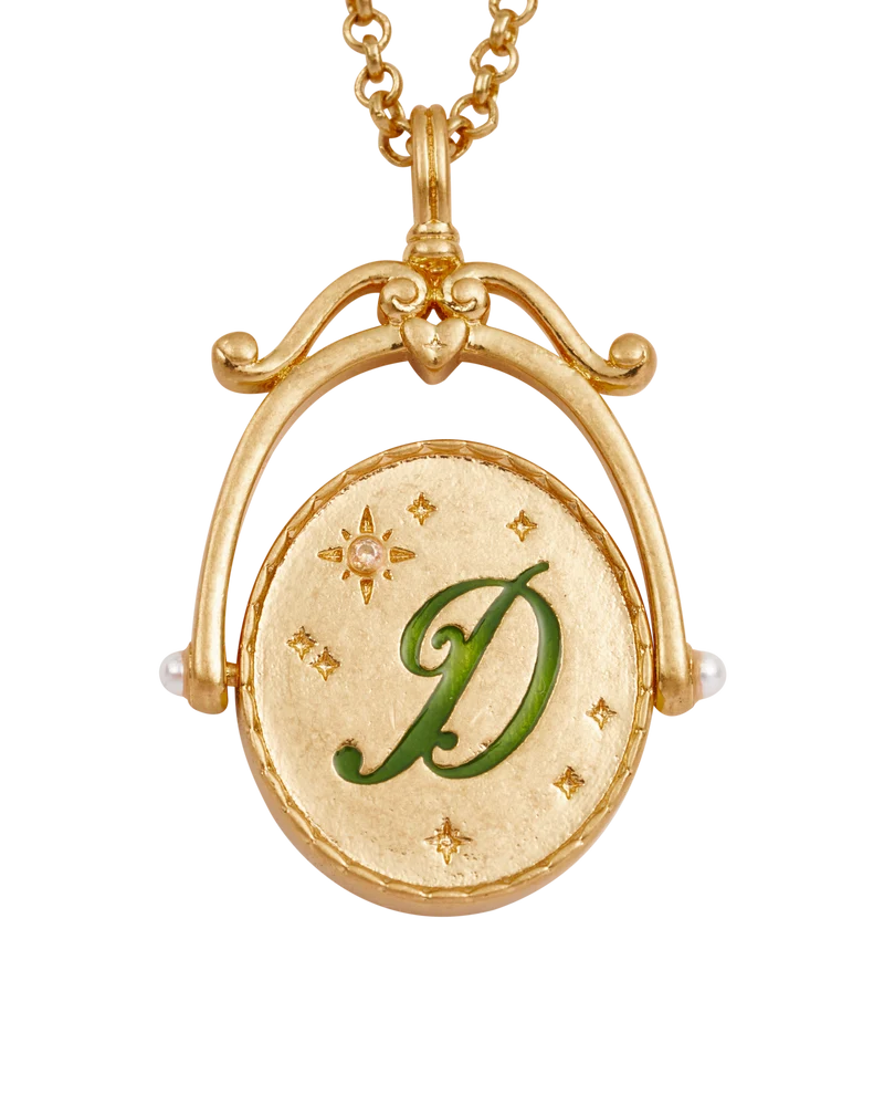 D Initial Daisy Gold Spinner Necklace