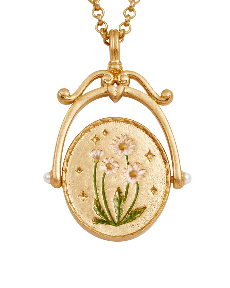 D Initial Daisy Gold Spinner Necklace