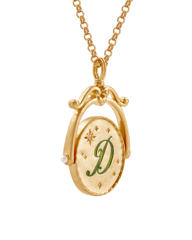 D Initial Daisy Gold Spinner Necklace