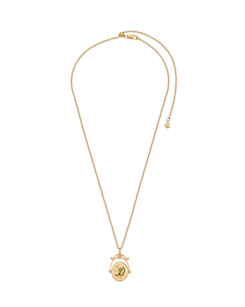 D Initial Daisy Gold Spinner Necklace