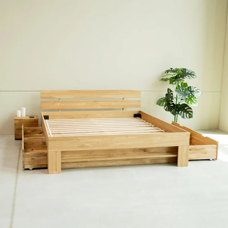 Bett mit Stauraum aus massiver Eiche UPPSALA | NordicStory