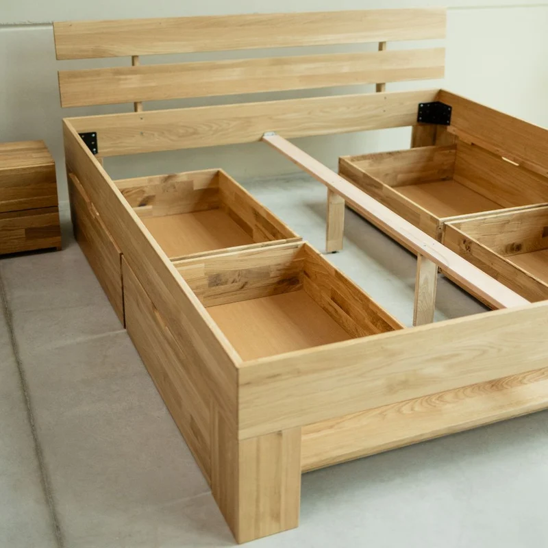 Bett mit Stauraum aus massiver Eiche UPPSALA | NordicStory