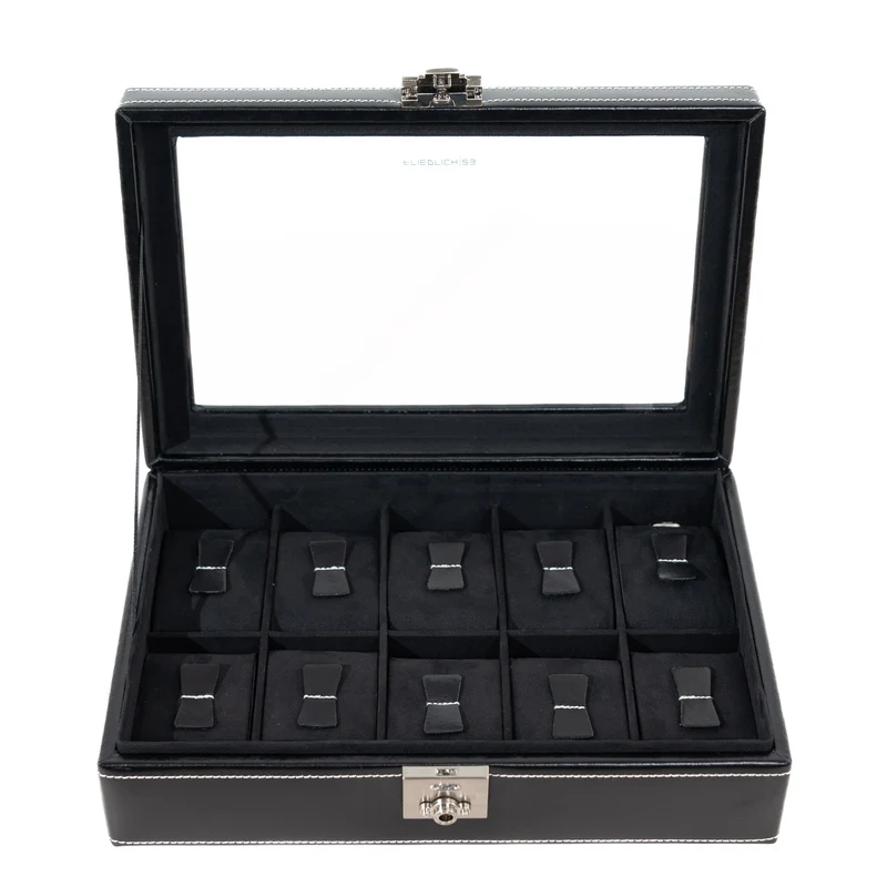 LONDON Uhrenbox für 10 Uhren aus Leder mit Glas