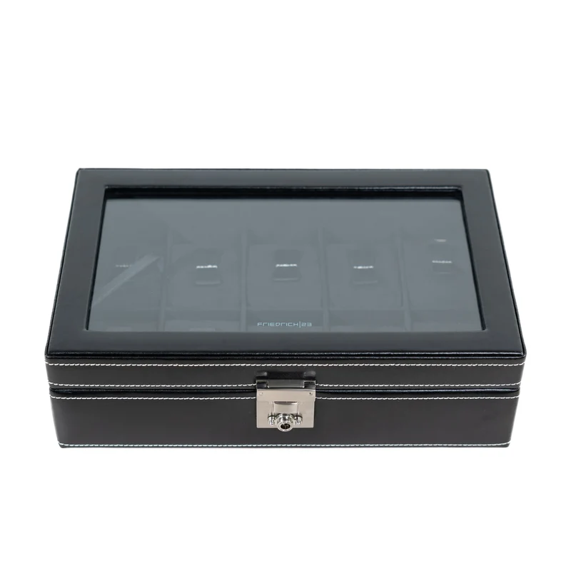 LONDON Uhrenbox für 10 Uhren aus Leder mit Glas