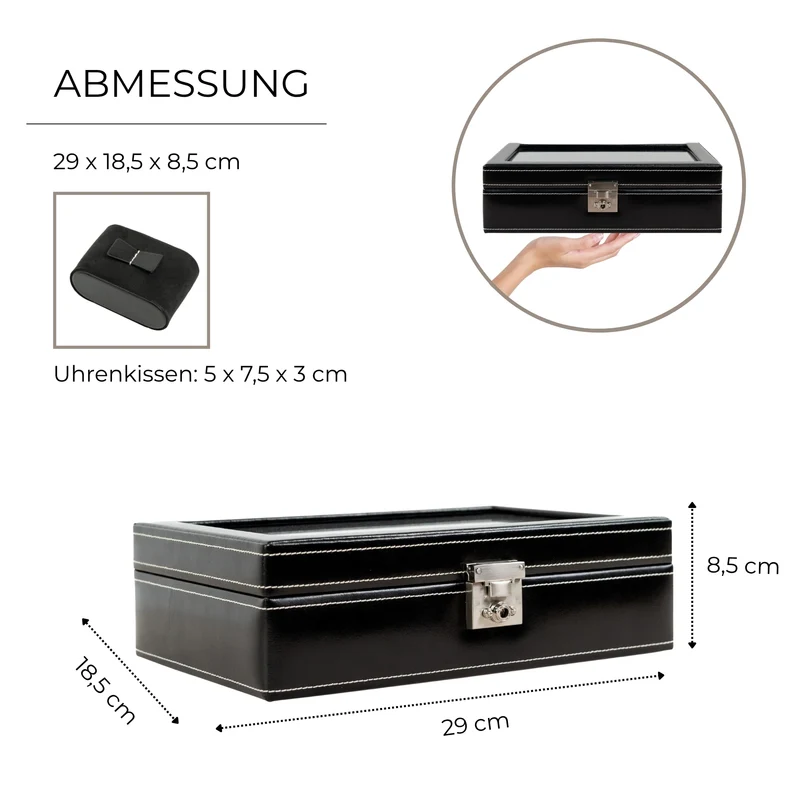 LONDON Uhrenbox für 10 Uhren aus Leder mit Glas