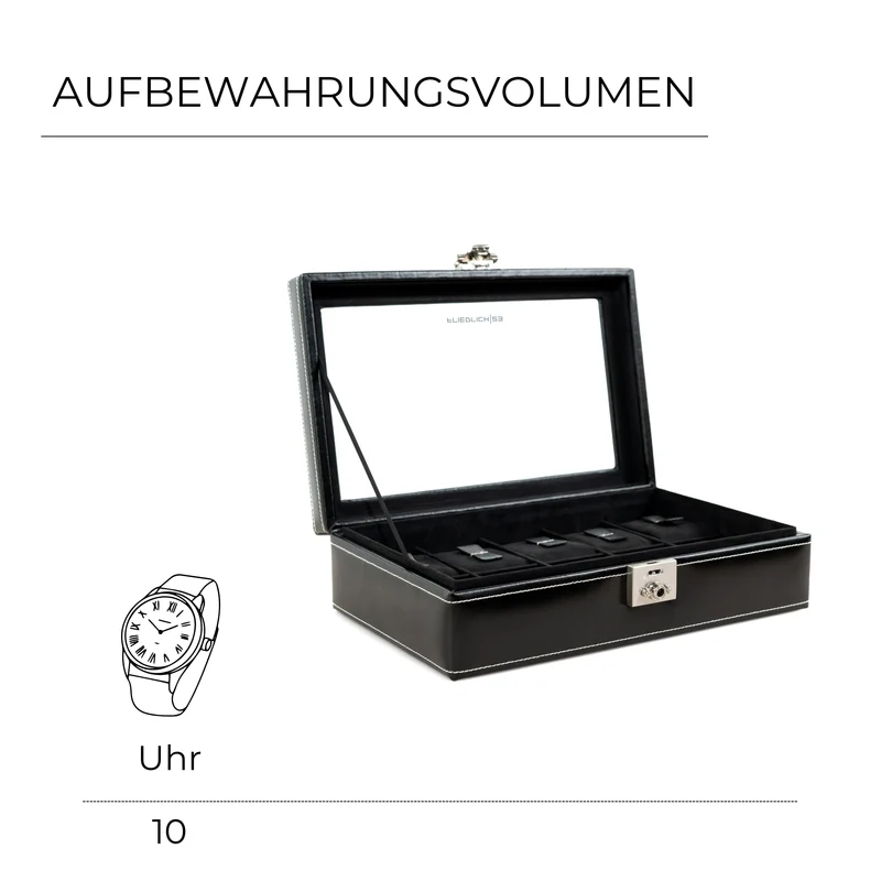 LONDON Uhrenbox für 10 Uhren aus Leder mit Glas