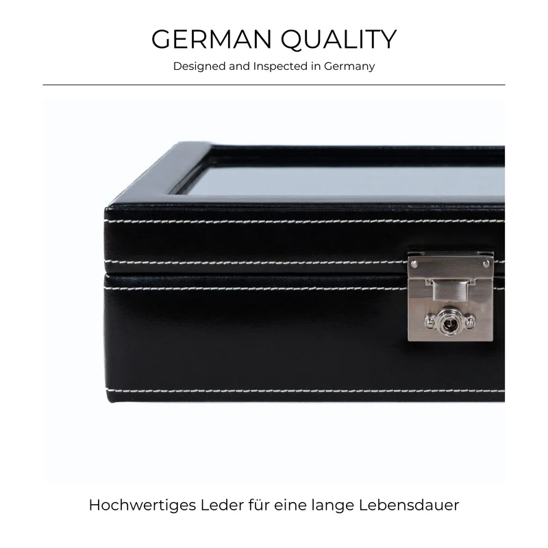 LONDON Uhrenbox für 10 Uhren aus Leder mit Glas