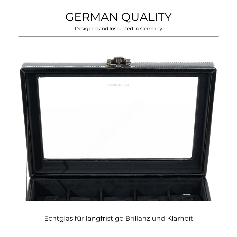 LONDON Uhrenbox für 10 Uhren aus Leder mit Glas
