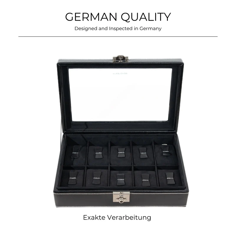 LONDON Uhrenbox für 10 Uhren aus Leder mit Glas