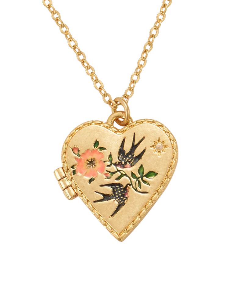 Swallow Heart Locket Chain Necklace