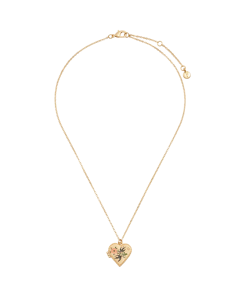 Swallow Heart Locket Chain Necklace