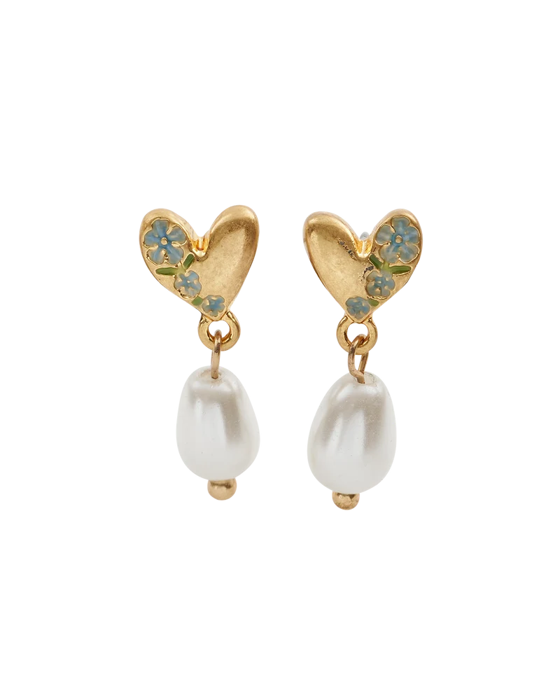 Forget-Me-Not Heart & Pearl Earrings