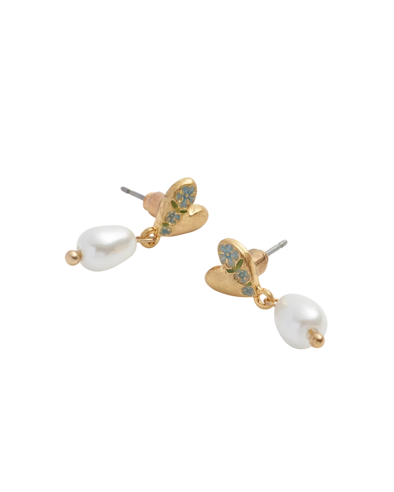 Forget-Me-Not Heart & Pearl Earrings