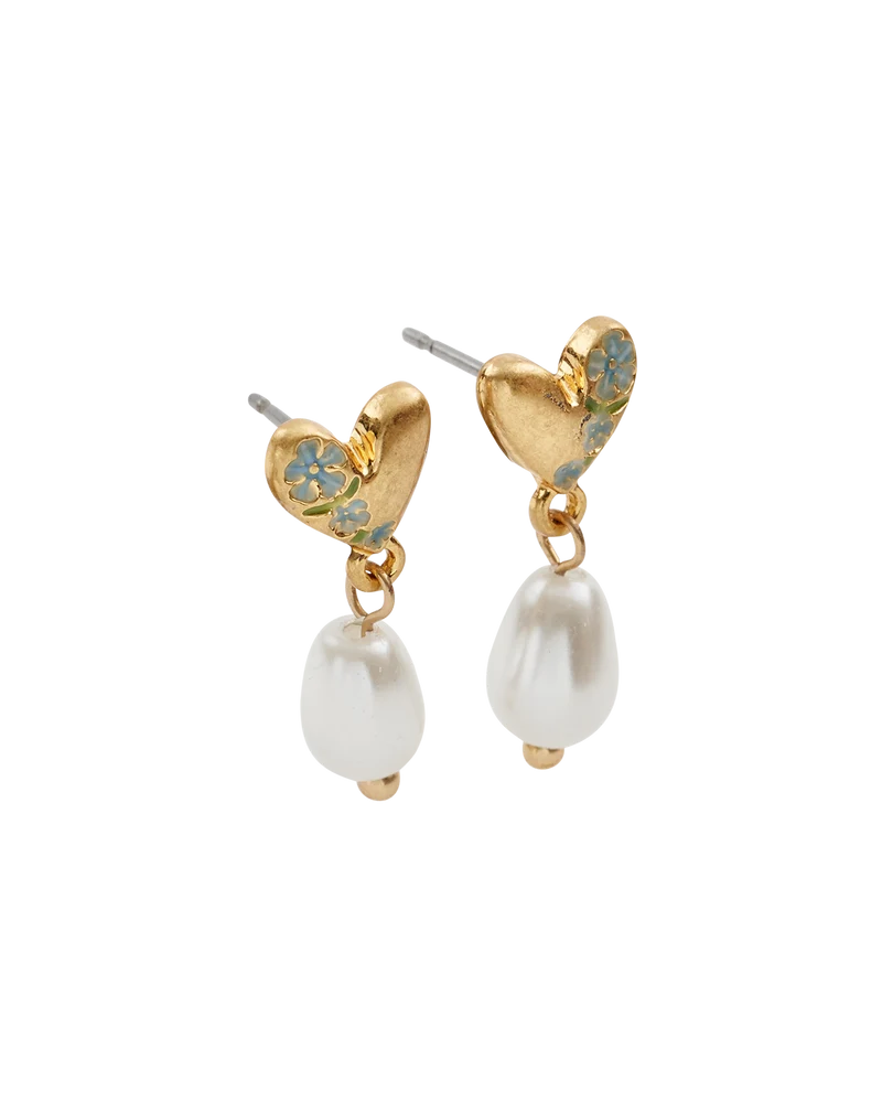 Forget-Me-Not Heart & Pearl Earrings