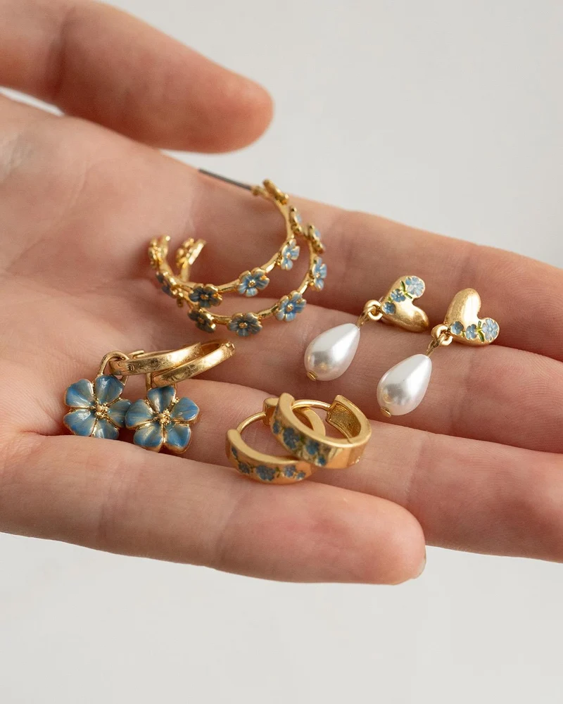 Forget-Me-Not Stud Hoop Earrings