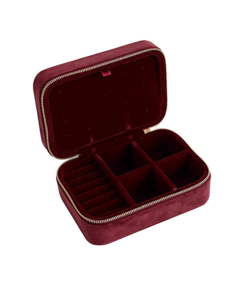 Robin Love Embroidered Large Jewellery Box Redcurrant Velvet