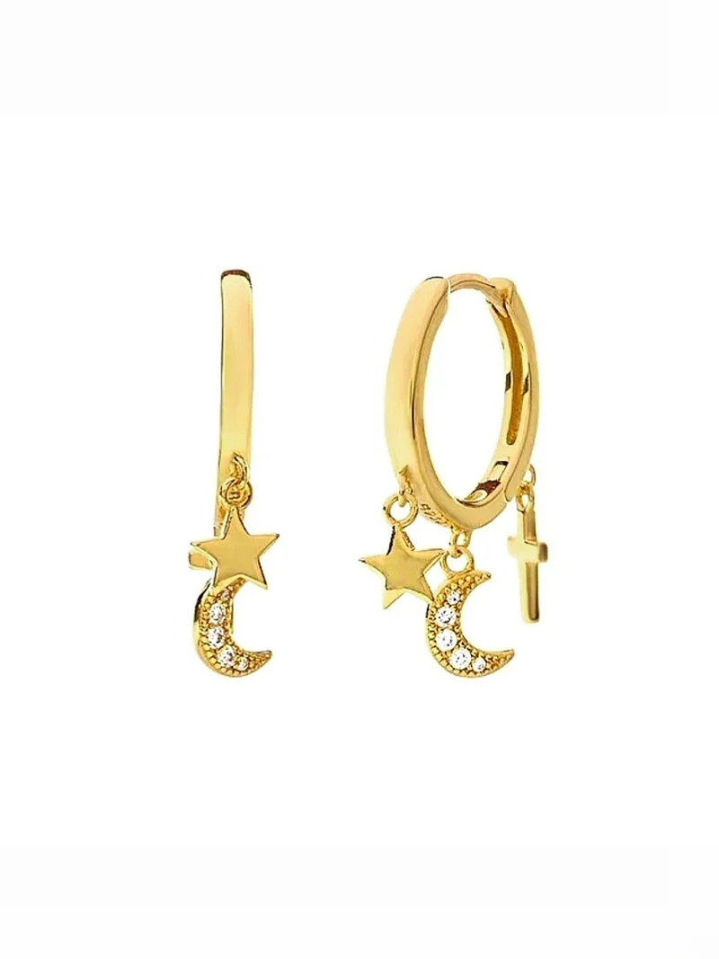 Mond Stern und Kreuz Ohrring Hoop Set