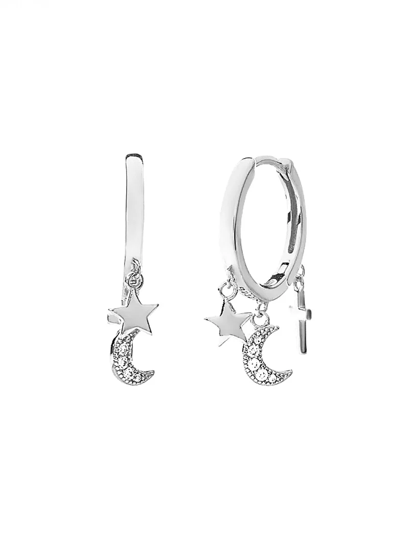 Mond Stern und Kreuz Ohrring Hoop Set